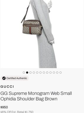 Gucci Brown GG Supreme Monogram Shoulder Bag with Green and Red Web